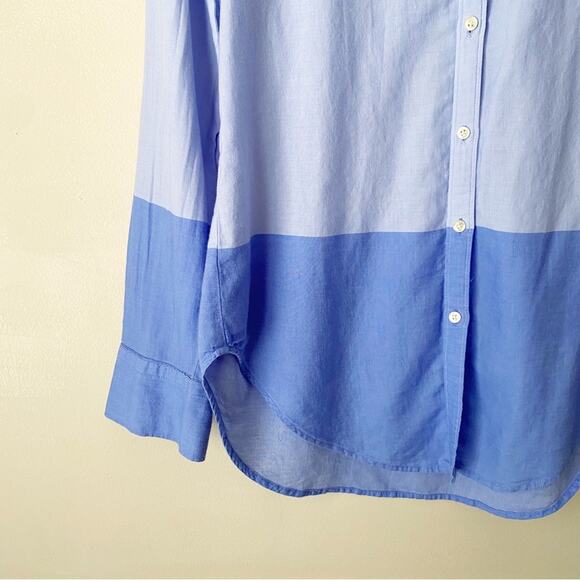 LOFT | The Softened Shirt Long Sleeve Button Down Colorblock Two Tone Blue Small - Picture 3 of 6